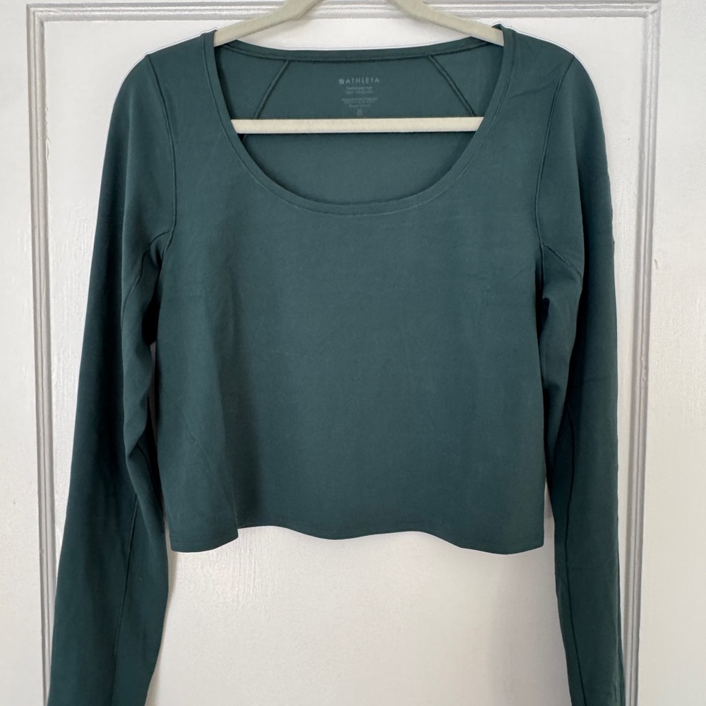 Athleta Women’s Transcend Cropped Long Sleeve Top in Pine size XL new with tags